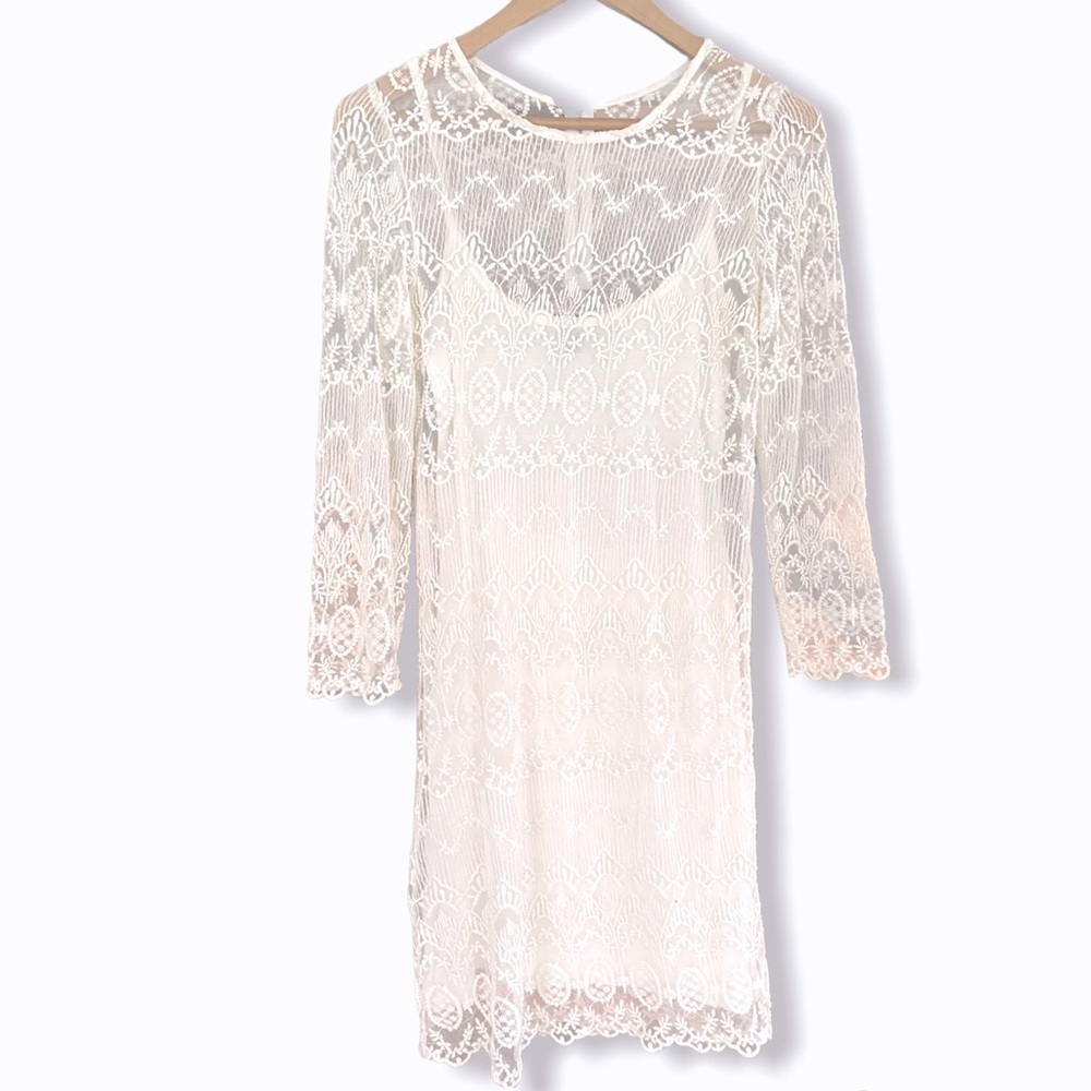 Gorgeous Mango Long Sleeved Sheer Lace Dress with Lining